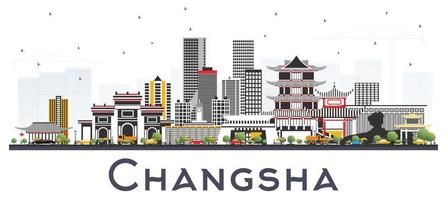 el horizonte de la ciudad de changsha china con edificios grises aislados en blanco. vector