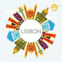 Lisbon Portugal City Skyline with Color Buildings, Blue Sky and Copy Space. vector