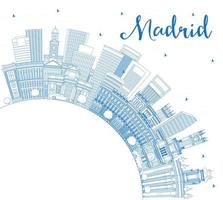 Outline Madrid Spain City Skyline with Blue Buildings and Copy Space. vector