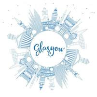 Outline Glasgow Scotland City Skyline with Blue Buildings and Copy Space. vector