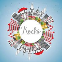 Kochi India City Skyline with Color Buildings, Blue Sky and Copy Space. vector