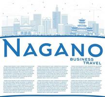 Outline Nagano Japan City Skyline with Blue Buildings and Copy Space. vector