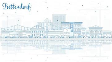 Outline Bettendorf Iowa Skyline with Blue Buildings and Reflections. vector