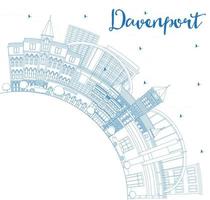 delinee el horizonte de davenport iowa con edificios azules y copie el espacio. vector