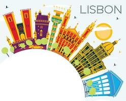 horizonte de la ciudad de lisboa portugal con edificios de color, cielo azul y espacio para copiar. vector