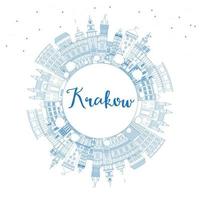 Outline Krakow Poland City Skyline with Blue Buildings and Copy Space. vector