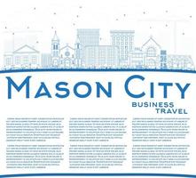 Outline Mason City Iowa Skyline with Blue Buildings and Copy Space. vector