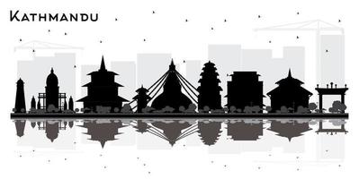 silueta del horizonte de la ciudad de katmandú nepal con edificios negros y reflejos. vector