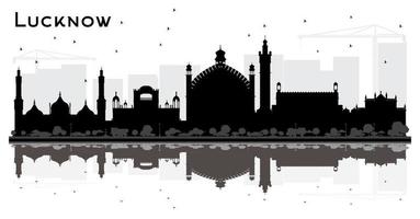 Lucknow India City Skyline Silhouette with Black Buildings and Reflections. vector