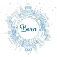 Outline Bern Switzerland City Skyline with Blue Buildings and Copy Space. vector