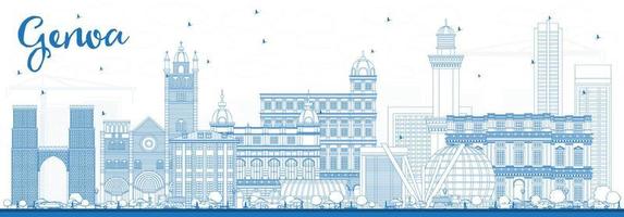 Outline Genoa Italy City Skyline with Blue Buildings. vector