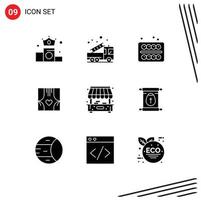 Solid Glyph Pack of 9 Universal Symbols of romance curtains truck room student Editable Vector Design Elements