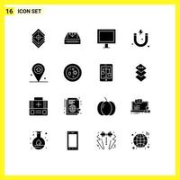 Group of 16 Solid Glyphs Signs and Symbols for science attraction container tv electric Editable Vector Design Elements