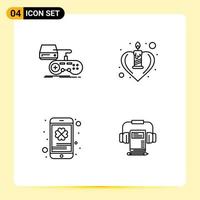 Mobile Interface Line Set of 4 Pictograms of console cell phone playstation heart phone Editable Vector Design Elements