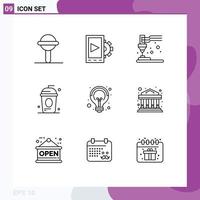 9 Universal Outlines Set for Web and Mobile Applications creative independece equipment holiday cole Editable Vector Design Elements