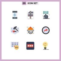 User Interface Pack of 9 Basic Flat Colors of automation hammer developer fathers lump Editable Vector Design Elements