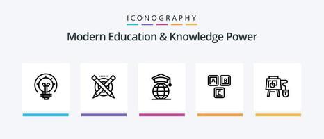 Modern Education And Knowledge Power Line 5 Icon Pack Including bank. award. desk. degrees. certificate. Creative Icons Design vector