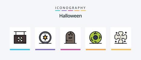 la línea de halloween llenó el paquete de 5 íconos que incluye el cementerio. traje. globos dulce icono. Víspera de Todos los Santos. diseño de iconos creativos vector