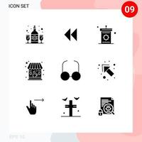 9 User Interface Solid Glyph Pack of modern Signs and Symbols of read shop podium coffee eid Editable Vector Design Elements