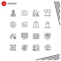 Pack of 16 Modern Outlines Signs and Symbols for Web Print Media such as system server business network connection Editable Vector Design Elements