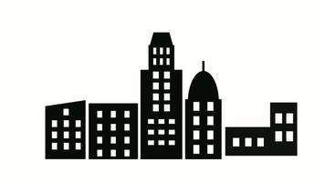 la silueta del barrio de la ciudad de la ciudad está en movimiento. ilustración en blanco y negro plana sobre un fondo blanco. video