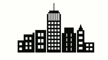 The city quarter silhouette of the city is in motion. Black and white illustration flat on a white background. video