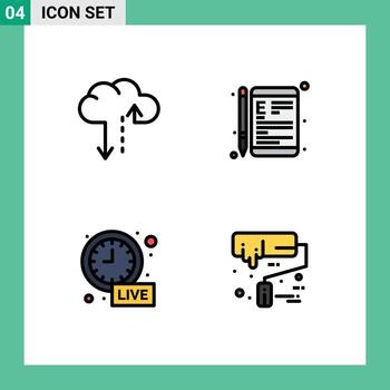 4 Filledline Flat Color concept for Websites Mobile and Apps cloud alarm online learning time Editable Vector Design Elements