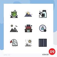 Pictogram Set of 9 Simple Filledline Flat Colors of desert arabia mountain medicine healthcare Editable Vector Design Elements