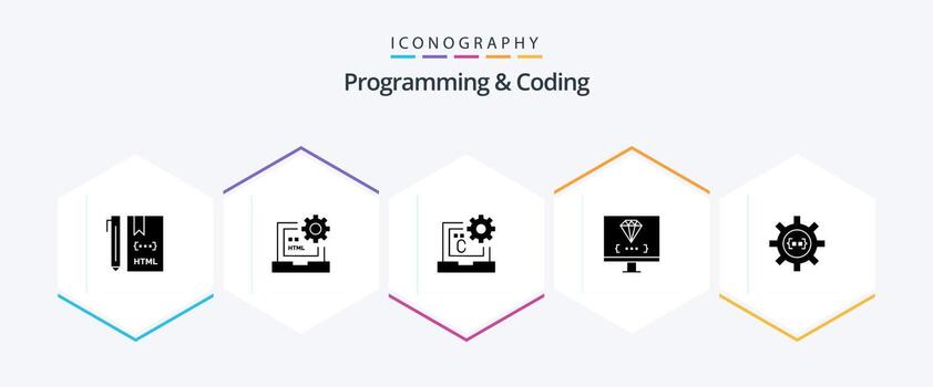 Programming And Coding 25 Glyph icon pack including develop. coding. develop. programming. develop vector