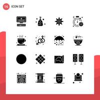 Pictogram Set of 16 Simple Solid Glyphs of female office business drink gear Editable Vector Design Elements