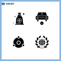 User Interface Pack of 4 Basic Solid Glyphs of bag coin car minus crypto currency Editable Vector Design Elements