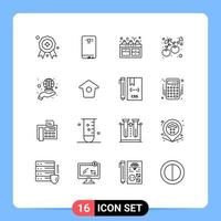 Pack of 16 Modern Outlines Signs and Symbols for Web Print Media such as global food cooker cherry heart Editable Vector Design Elements