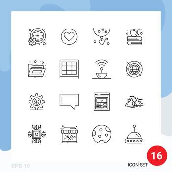 Set of 16 Vector Outlines on Grid for folder back to school cack apple on book mother Editable Vector Design Elements