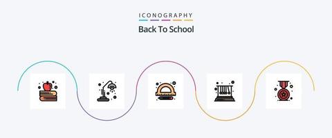 la línea de regreso a la escuela llenó el paquete de iconos planos 5 que incluye la escuela. Insignia. gobernante. premio. física vector