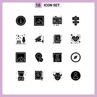 Group of 16 Solid Glyphs Signs and Symbols for camera park per love sign system Editable Vector Design Elements