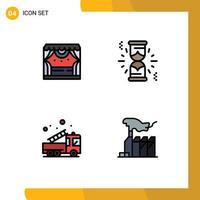 Pack of 4 Modern Filledline Flat Colors Signs and Symbols for Web Print Media such as entertainment fire theater waiting truck Editable Vector Design Elements