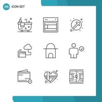 Set of 9 Commercial Outlines pack for historical building file arrow storage cloud Editable Vector Design Elements