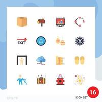 Flat Color Pack of 16 Universal Symbols of leave exit letter box points open Editable Pack of Creative Vector Design Elements