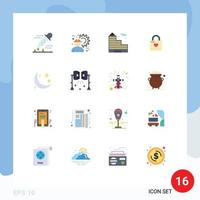 Group of 16 Flat Colors Signs and Symbols for heart lock heart labour locker office Editable Pack of Creative Vector Design Elements