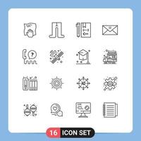 Universal Icon Symbols Group of 16 Modern Outlines of multimedia mail c inbox development Editable Vector Design Elements