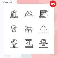 Group of 9 Modern Outlines Set for cursor bullet plate train movie Editable Vector Design Elements