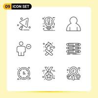 Pictogram Set of 9 Simple Outlines of fire sign human human block Editable Vector Design Elements