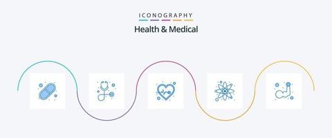 paquete de iconos azul 5 de salud y medicina que incluye músculo. brazo. corazón. investigar. laboratorio vector