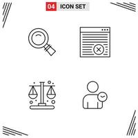 Set of 4 Modern UI Icons Symbols Signs for glass management search online balance Editable Vector Design Elements