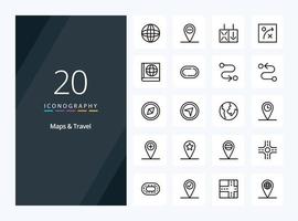 20 Maps  Travel Outline icon for presentation vector