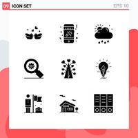 9 User Interface Solid Glyph Pack of modern Signs and Symbols of heart love rain setting search Editable Vector Design Elements