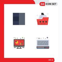 Modern Set of 4 Flat Icons Pictograph of grid computer ocean summer pc Editable Vector Design Elements