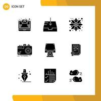 Set of 9 Modern UI Icons Symbols Signs for data storage dvd sunflower aperture capture Editable Vector Design Elements