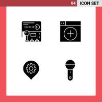 4 Thematic Vector Solid Glyphs and Editable Symbols of joystick gear game new location Editable Vector Design Elements