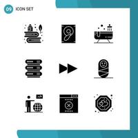9 User Interface Solid Glyph Pack of modern Signs and Symbols of next storage bathroom network computing Editable Vector Design Elements